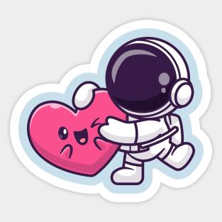 Cute Astronaut Holding Cute Love Heart Cartoon Sticker